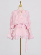 Lantern Sleeve Mini Dress For Women - Pleated Tie Waist Fit Flare - Spring Party Cocktail Outfit 2026