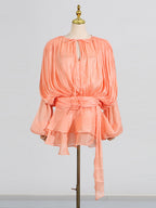 Lantern Sleeve Mini Dress For Women - Pleated Tie Waist Fit Flare - Spring Party Cocktail Outfit 2026