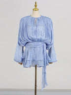 Lantern Sleeve Mini Dress For Women - Pleated Tie Waist Fit Flare - Spring Party Cocktail Outfit 2026