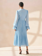 Elegant Pleated Midi Dress For Women - Layered Ruffle Chiffon Gown - Spring Wedding Guest Outfit 2026