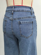 Heart Pattern Wide Leg Jeans For Women - Medium Blue Cute Boho Straight Denim Pants - Spring Date Night Streetwear 2026