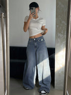 High Rise Baggy Skater Jeans For Women - Distressed Wide Leg Puddle Pants - Spring Daily Streetwear 2026