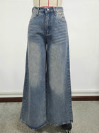 High Rise Baggy Skater Jeans For Women - Distressed Wide Leg Puddle Pants - Spring Daily Streetwear 2026