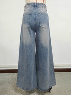 High Rise Baggy Skater Jeans For Women - Distressed Wide Leg Puddle Pants - Spring Daily Streetwear 2026
