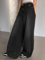High Rise Baggy Skater Jeans For Women - Distressed Wide Leg Puddle Pants - Spring Daily Streetwear 2026