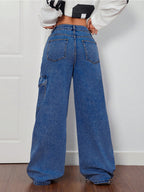 Wide Leg Cargo Jeans For Women - Y2K Retro Bow Tie Strappy Loose Washed Denim Pants - Spring Music Festival Streetwear 2026