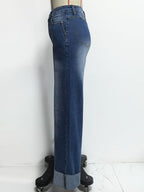 Cuffed Wide Leg Jeans For Women - Blue Western Boho Seam Front High Waist Straight Denim - Spring Casual Cowgirl Streetwear 2026