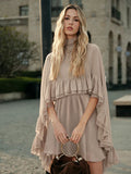 Chiffon Cape Mini Slip Dress For Women - Elegant Ruffle Tiered 2 Piece Set - Spring Wedding Guest Party Cocktail 2026