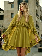 Chiffon Cape Mini Slip Dress For Women - Elegant Ruffle Tiered 2 Piece Set - Spring Wedding Guest Party Cocktail 2026