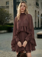 Chiffon Cape Mini Slip Dress For Women - Elegant Ruffle Tiered 2 Piece Set - Spring Wedding Guest Party Cocktail 2026