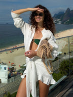 Pure Cotton Shirt Dress For Women - Resort Wrap Tie Front 2 Piece Set - Summer Beach Vacation 2026