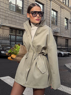 Pure Cotton Utility Jacket For Women - French Chic Drawstring Slim Fit Windbreaker - Spring Casual Outerwear 2026
