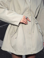 Pure Cotton Utility Jacket For Women - French Chic Drawstring Slim Fit Windbreaker - Spring Casual Outerwear 2026