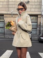 Pure Cotton Utility Jacket For Women - French Chic Drawstring Slim Fit Windbreaker - Spring Casual Outerwear 2026