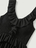 Boho Ruffle High-Low Sundress For Women - Smocked V-Neck Sleeveless Tiered Flowy Midi Dress - Summer Beach Vacation 2026