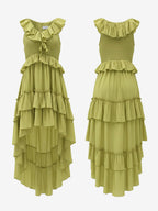 Boho Ruffle High-Low Sundress For Women - Smocked V-Neck Sleeveless Tiered Flowy Midi Dress - Summer Beach Vacation 2026