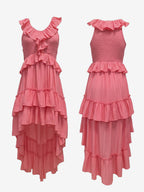 Boho Ruffle High-Low Sundress For Women - Smocked V-Neck Sleeveless Tiered Flowy Midi Dress - Summer Beach Vacation 2026