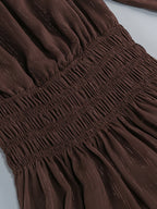 Boho Off-Shoulder Maxi Dress For Women - Brown Smocked Waist Ruffle Chiffon Tiered Long Sleeve Gown - Beach Date Night 2026