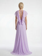 Elegant Ruffle V-Neck Chiffon Maxi Dress For Women - Lavender Boho Backless Flowy A-Line Sun Dress - Summer Beach Wedding Guest 2026