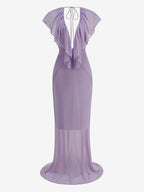 Elegant Ruffle V-Neck Chiffon Maxi Dress For Women - Lavender Boho Backless Flowy A-Line Sun Dress - Summer Beach Wedding Guest 2026