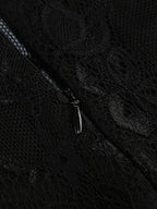 Sexy Faux Fur Lace Maxi Dress For Women - Black Strapless Corset Bodysuit Long Gown With Sheer Skirt - Summer Evening Party 2026