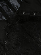 Sexy Faux Fur Lace Maxi Dress For Women - Black Strapless Corset Bodysuit Long Gown With Sheer Skirt - Summer Evening Party 2026
