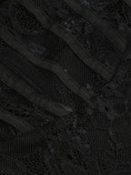 Sexy Faux Fur Lace Maxi Dress For Women - Black Strapless Corset Bodysuit Long Gown With Sheer Skirt - Summer Evening Party 2026