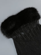 Sexy Faux Fur Lace Maxi Dress For Women - Black Strapless Corset Bodysuit Long Gown With Sheer Skirt - Summer Evening Party 2026
