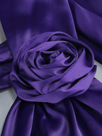 Elegant Rosette Halter Maxi Dress For Women - Silk Like Satin Backless Drape Neck Sleeveless Gown - Spring Evening Party 2026