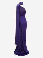 Elegant Rosette Halter Maxi Dress For Women - Silk Like Satin Backless Drape Neck Sleeveless Gown - Spring Evening Party 2026