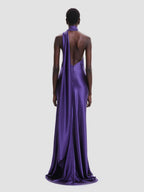 Elegant Rosette Halter Maxi Dress For Women - Silk Like Satin Backless Drape Neck Sleeveless Gown - Spring Evening Party 2026