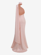 Elegant Rosette Halter Maxi Dress For Women - Silk Like Satin Backless Drape Neck Sleeveless Gown - Spring Evening Party 2026