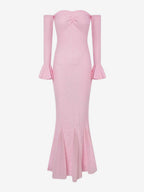 Lace Off Shoulder Maxi Dress For Women - Elegant Trumpet Long Sleeves Mermaid Gown - Spring Formal Evening Party 2026