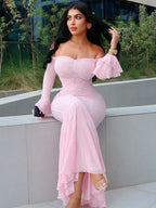 Lace Off Shoulder Maxi Dress For Women - Elegant Trumpet Long Sleeves Mermaid Gown - Spring Formal Evening Party 2026
