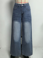 Heart Pocket Wide Leg Jeans For Women - Acid Wash Blue Y2K Baggy Straight Denim Pants - Spring Date Night Streetwear 2026