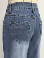 Heart Pocket Wide Leg Jeans For Women - Acid Wash Blue Y2K Baggy Straight Denim Pants - Spring Date Night Streetwear 2026