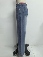 Heart Pocket Wide Leg Jeans For Women - Acid Wash Blue Y2K Baggy Straight Denim Pants - Spring Date Night Streetwear 2026