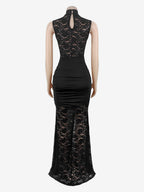 Sexy Lace Cutout Maxi Dress For Women - High Slit Ruched Bodycon Evening Gown - Summer Night Out Club Party 2026
