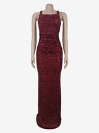 Sparkly Sequin Maxi Formal Dress For Women - Square Neck Slim Fit Back Lace-up Bodycon Mermaid Gown - Summer Gala Prom 2026