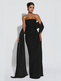 Glitter Tube Maxi Dress For Women - Sexy Backless Long Bodycon Gown With Scarf - Summer Evening Formal 2026