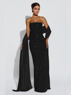 Glitter Tube Maxi Dress For Women - Sexy Backless Long Bodycon Gown With Scarf - Summer Evening Formal 2026