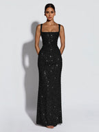 Sparkly Sequin Maxi Formal Dress For Women - Square Neck Slim Fit Back Lace-up Bodycon Mermaid Gown - Summer Gala Prom 2026