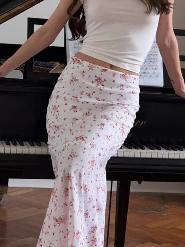 Floral Print Maxi Skirt For Women - Cottagecore Low Waist Slim Fit Long Skirts - Summer Picnic Casual 2026