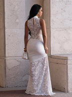 Sexy Lace Cutout Maxi Dress For Women - High Slit Ruched Bodycon Evening Gown - Summer Night Out Club Party 2026