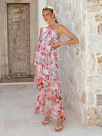 Halter Ruffle Maxi Dress For Women - Elegant Backless Tiered Chiffon High Low Sun Dress - Summer Date Night Outfit 2026