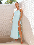 Ruffle Side Slit Maxi Slip Dress For Women - Elegant Backless Slinky Prom Gown - Summer Wedding Guest 2026