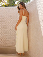 Ruffle Side Slit Maxi Slip Dress For Women - Elegant Backless Slinky Prom Gown - Summer Wedding Guest 2026