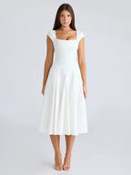 Elegant Square Neck A-Line Midi Dress For Women - Vintage Sleeveless Fit And Flare SunDress - Summer Wedding Guest Cocktail 2026