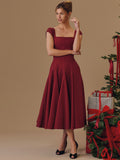 Elegant Square Neck A-Line Midi Dress For Women - Vintage Sleeveless Fit And Flare SunDress - Summer Wedding Guest Cocktail 2026