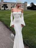 Lace Off Shoulder Maxi Dress For Women - Elegant Trumpet Long Sleeves Mermaid Gown - Spring Formal Evening Party 2026